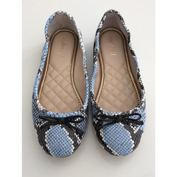 J.McLaughlin Embossed Blue Snake Print Leather Ballet Flats - 7.5 - Picture 2 of 8